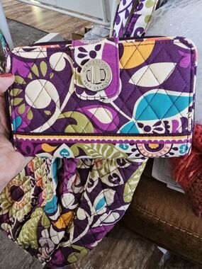 Vera Bradley Purple Multi Floral Quilted Wallet with Turnlock & Matching Purse